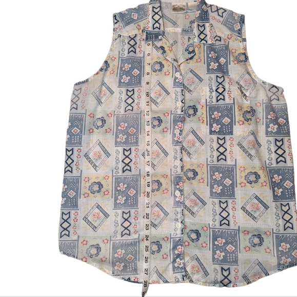 Vintage Pearl River Floral Muted Button Down Sleeveless Collared Grandma Top - Picture 11 of 11